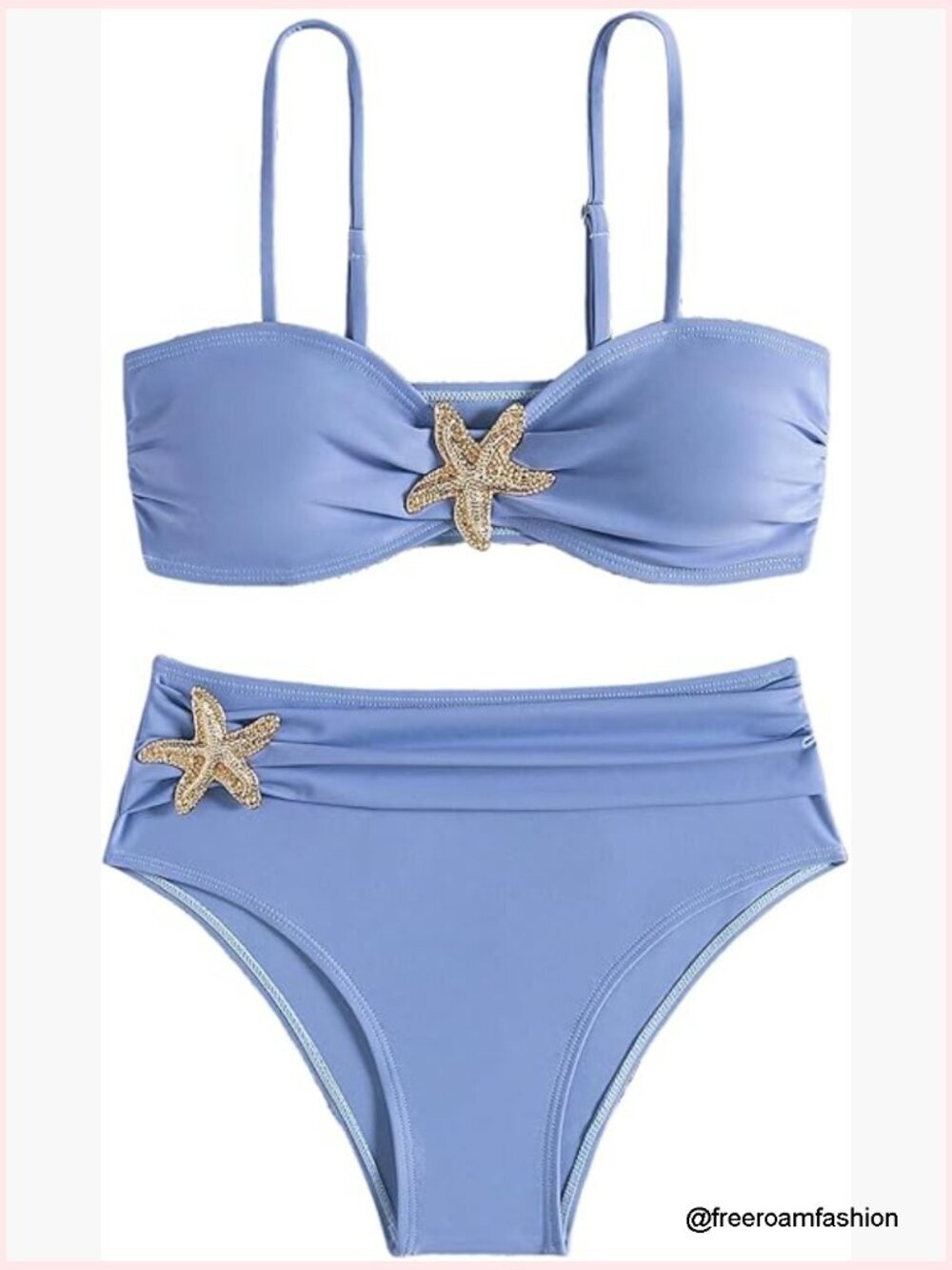 Small Bikini Set with Starfish Decor Ruched Thong Spaghetti Strap